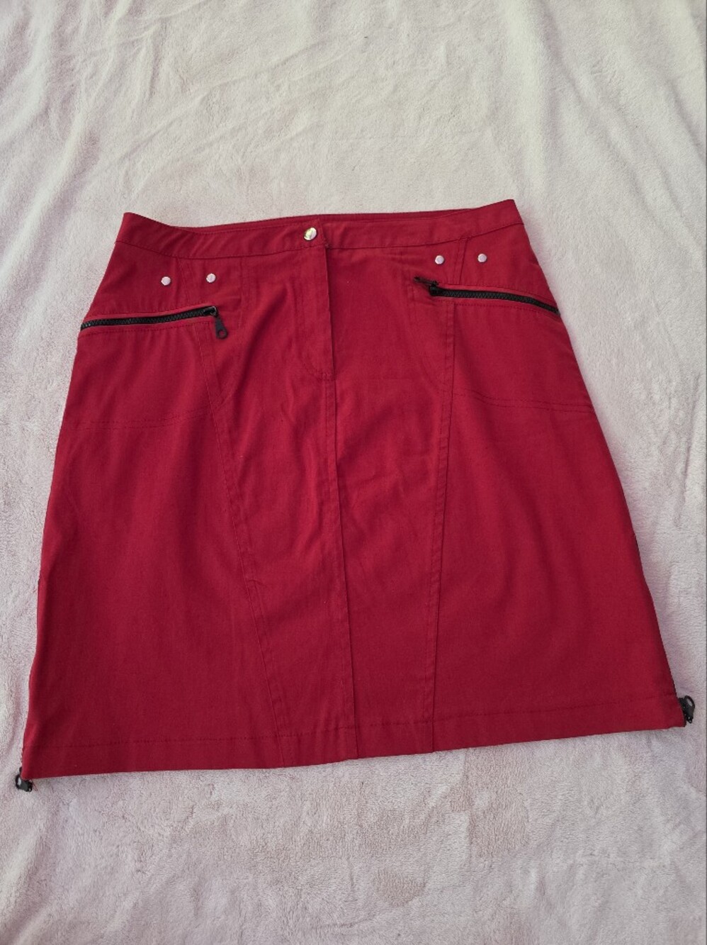 Miss Sixty Red Midi A-Line Skirt with Zip Details